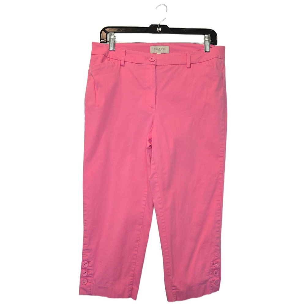 Talbots Pink Cropped Capri Pants Women Size 8‎ Button Hem Stretch Cotton Twill